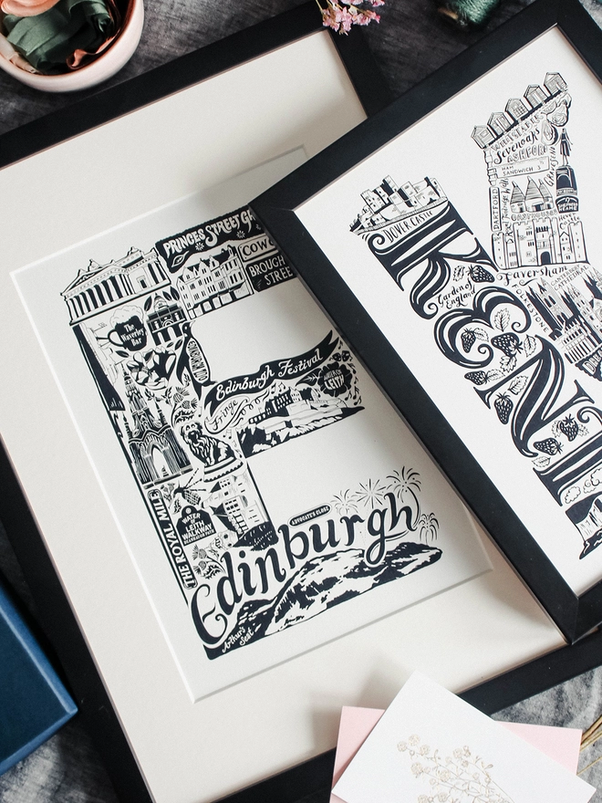 Edinburgh and Kent location prints