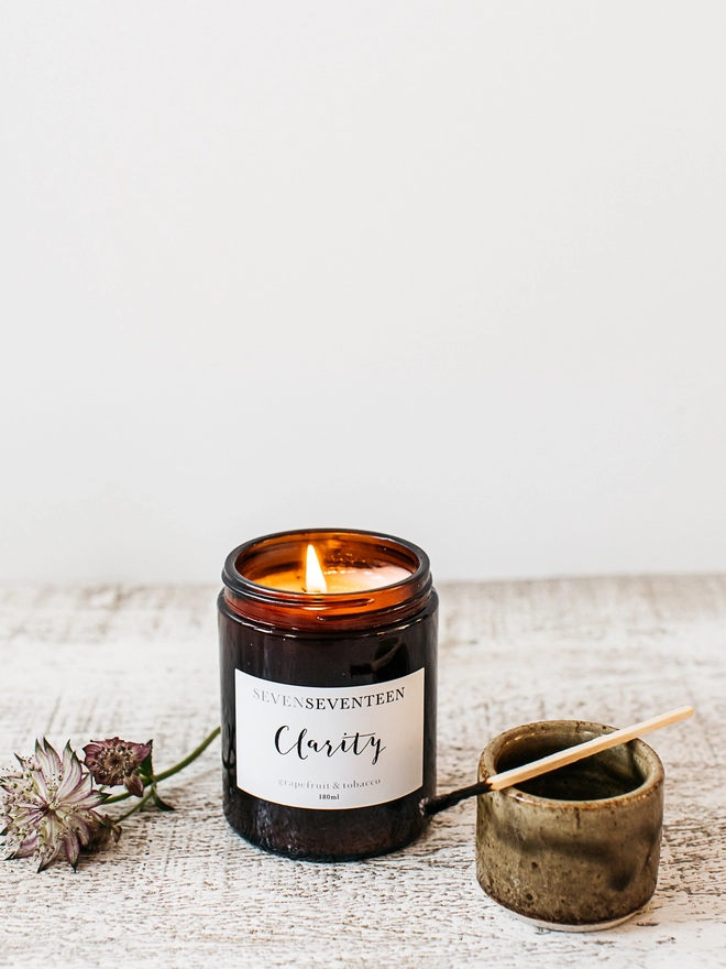 Clarity grapefruit tobacco vegan scented candle 