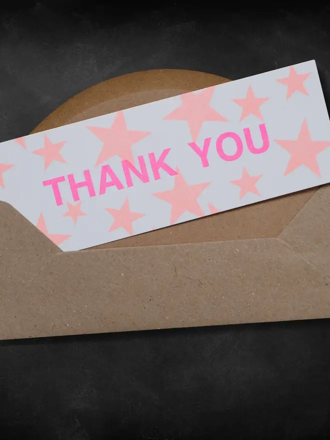 risograph print stars thank you post card