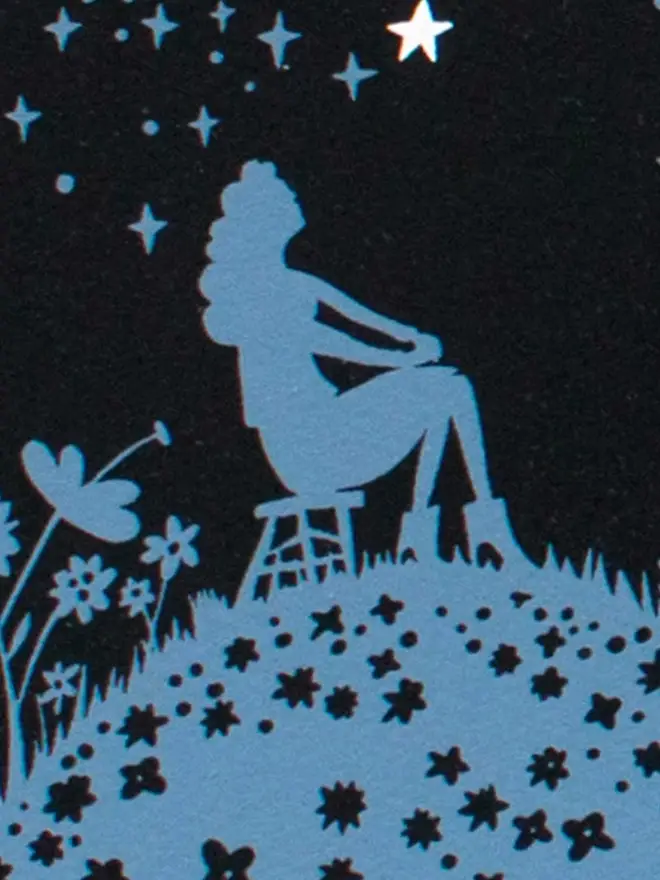 Sceenprint of a woman sitting on a hill gazing at the stars