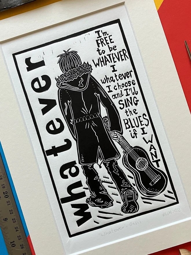 oasis whatever lyric lino print
