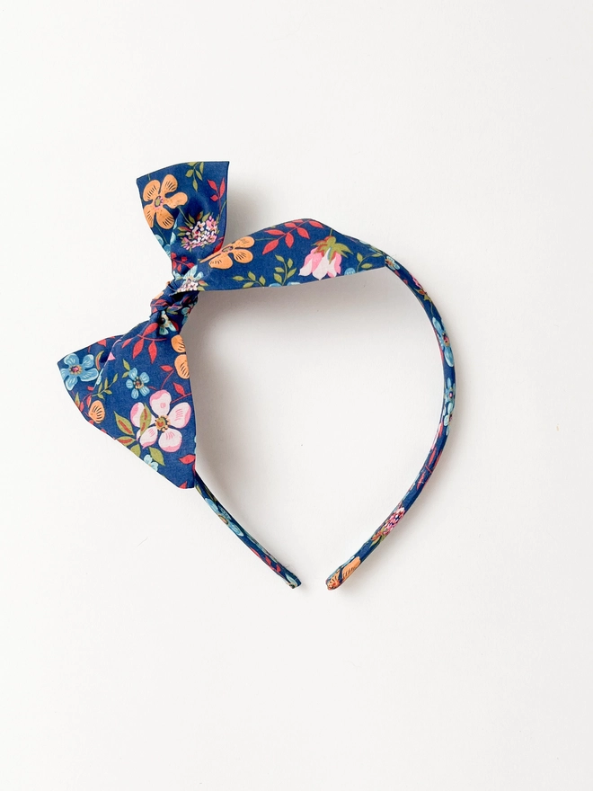 Alice Band with large bow in Liberty blue Edenham