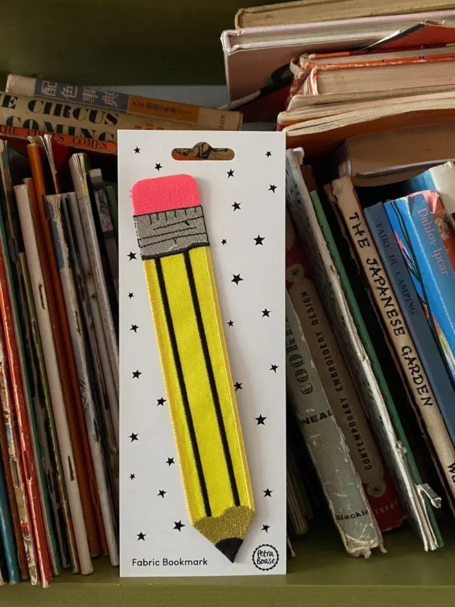 Retro Yellow Pencil Embroidered Fabric Bookmark