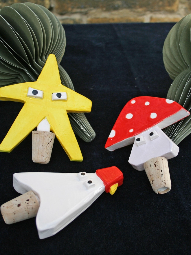 star, ghost, mushroom ceramic bottle stoppers