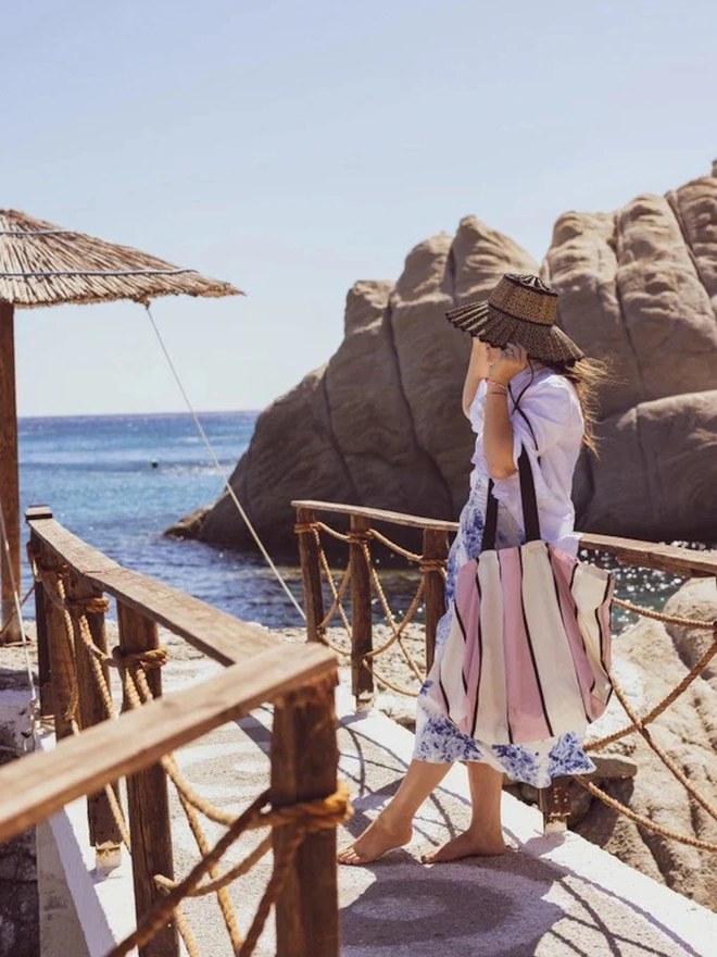 Mauve Striped Contents Oversized Tote Bag