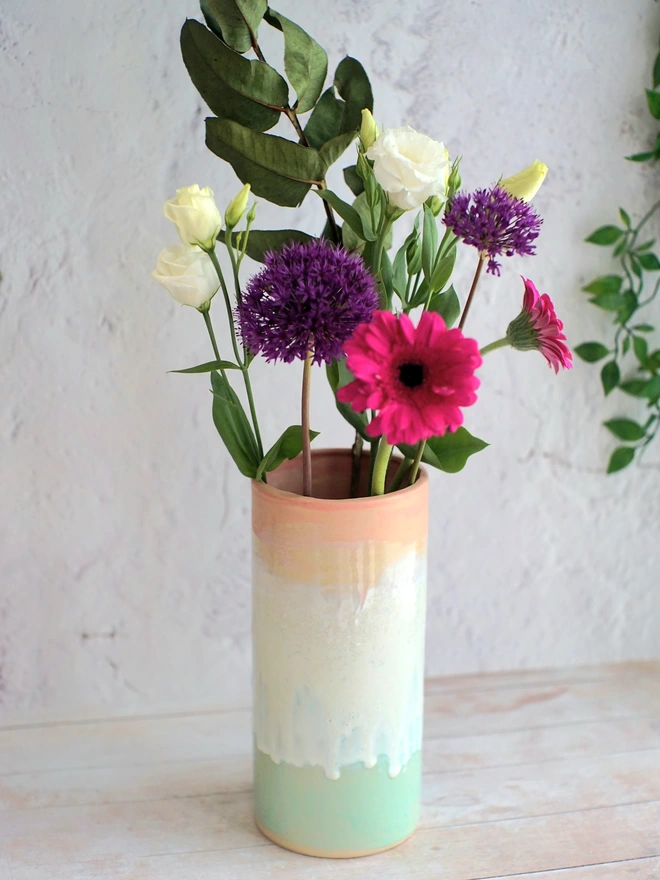 large green and pink vase, tall vase, ceramic large vase, vase gift, flower vase, flower gift, gift for flower lovers, Floral gift, blue vase, Jenny Hopps Pottery