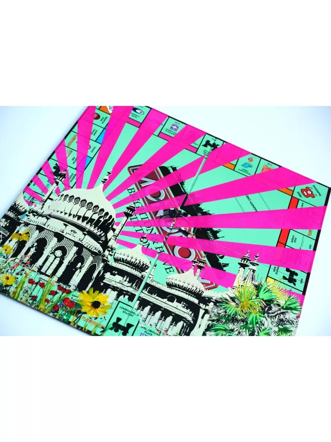 Monopoloy Board on diagonal angle with Brighton Pavilion printed on top 