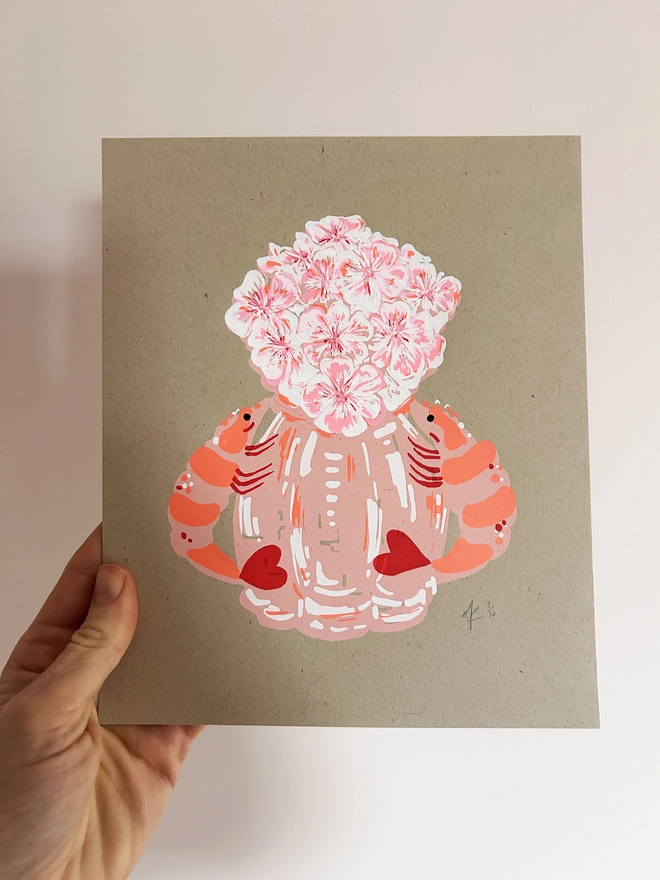 Screen Print, Hannah Carvell, Prawn Vase of Flowers