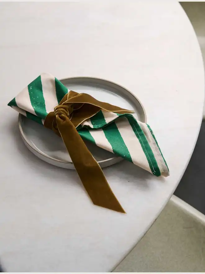 Christmas Green Stripe Table Runner and Napkin Set