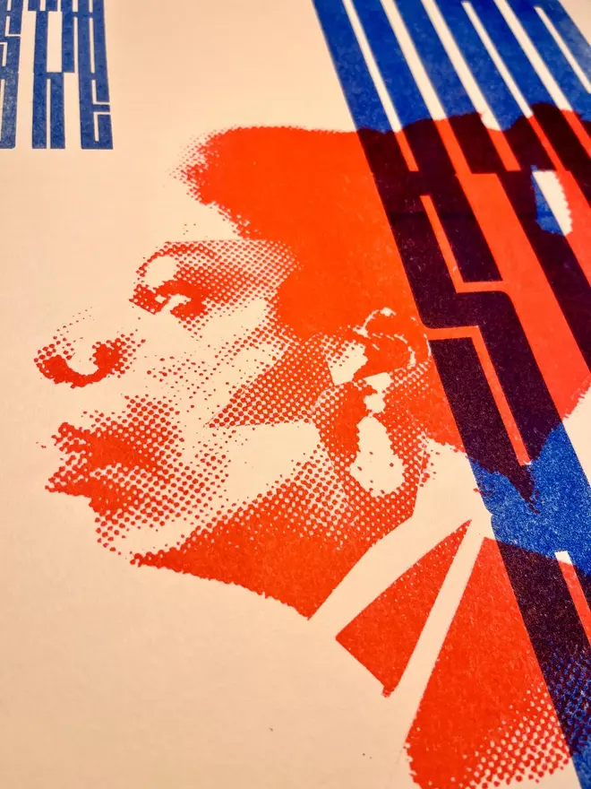 'Nina Simone' Handmade Risograph Gig Poster, close up. 