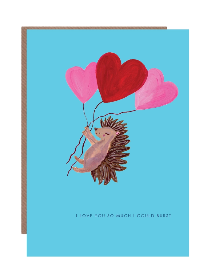 hedgehog heart balloon card