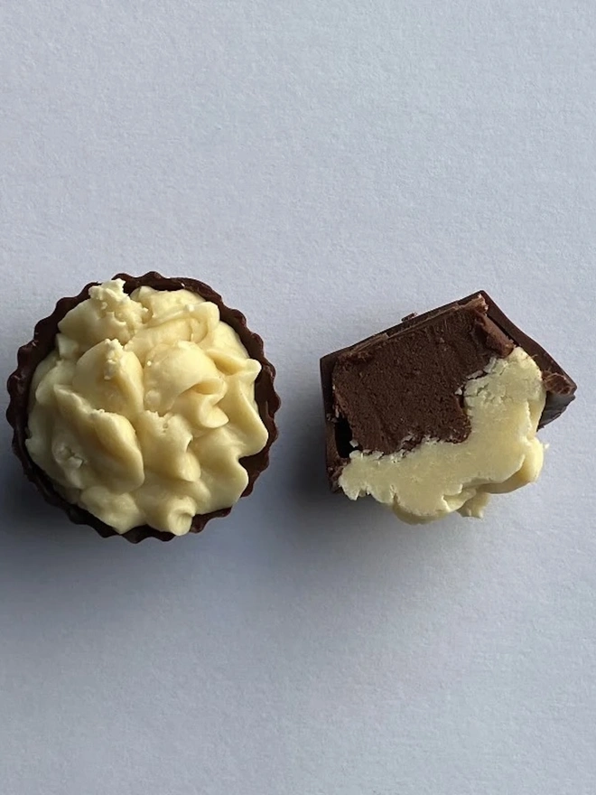 Irish Stout Chocolate Cups Made With Real Stout (Box Of 4), some chocolate cups sitting on a plain surface. 