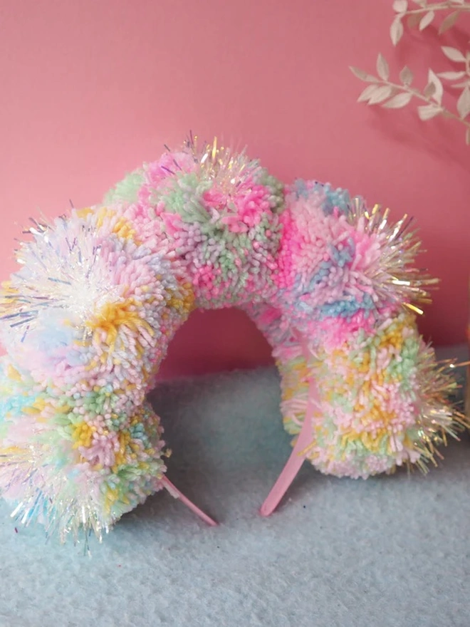 Tinsel Pastel Iridescent Pom Pom Headband