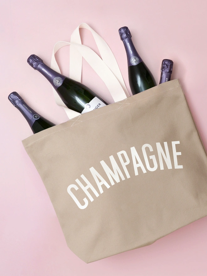 'Champagne' Tote Bag with bottles