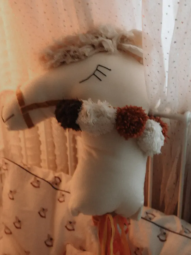 Cotton Llama Hobby Horse Toy, Handmade Stick Toy, Nursery Decor