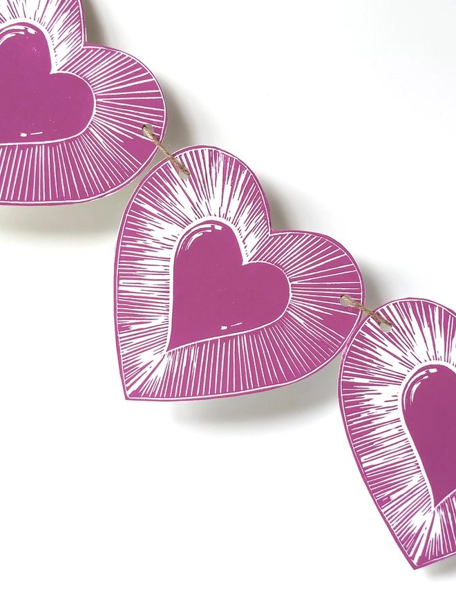 Love Heart Garland Hand Printed Linocut Bunting Decoration