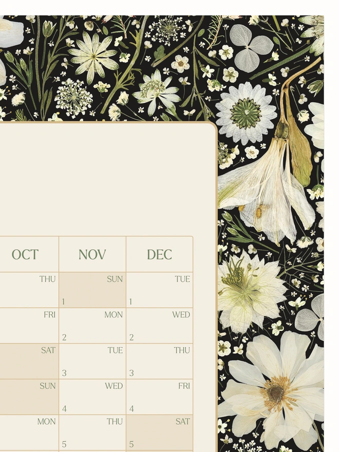 Botanical Pressed Flower Wall Planner – Floral print 2026 calendar and organiser for studios, home offices, and workspaces. Great for family planning, university schedules, and annual organisation. Beautiful nature-themed stationery gift.