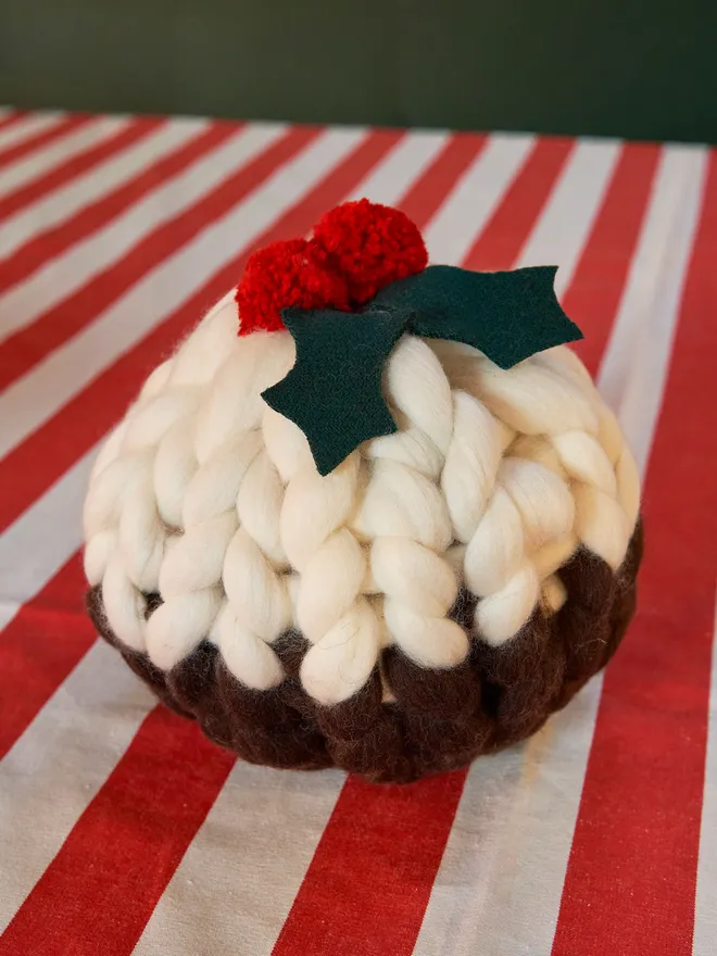 Chunky knitted Christmas pudding