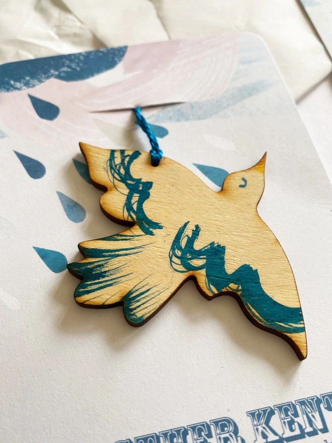 Handpainted wooden bird decoration by Esther Kent