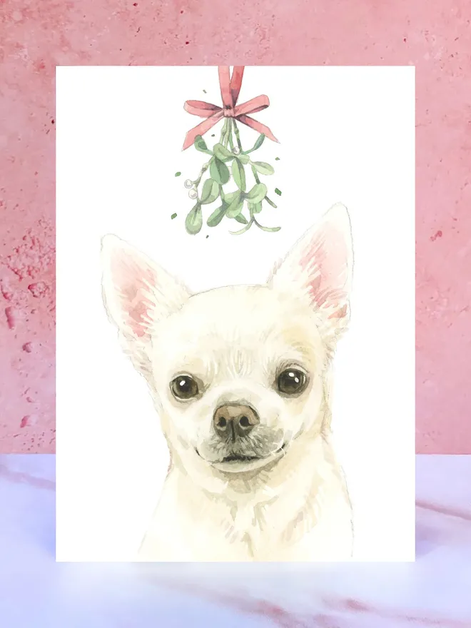 Chihuahua dog mistletoe christmas card