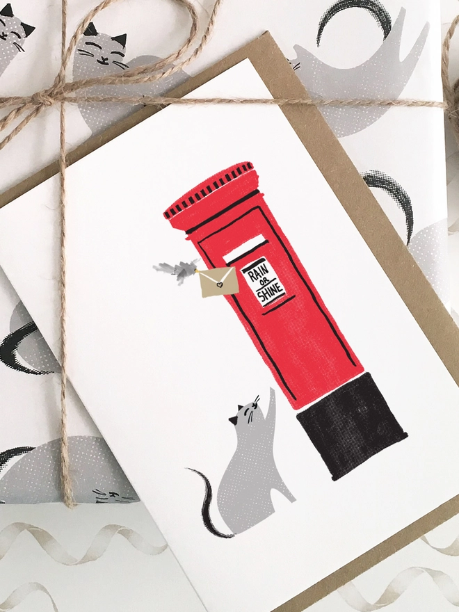 England Post Box And Cat Card