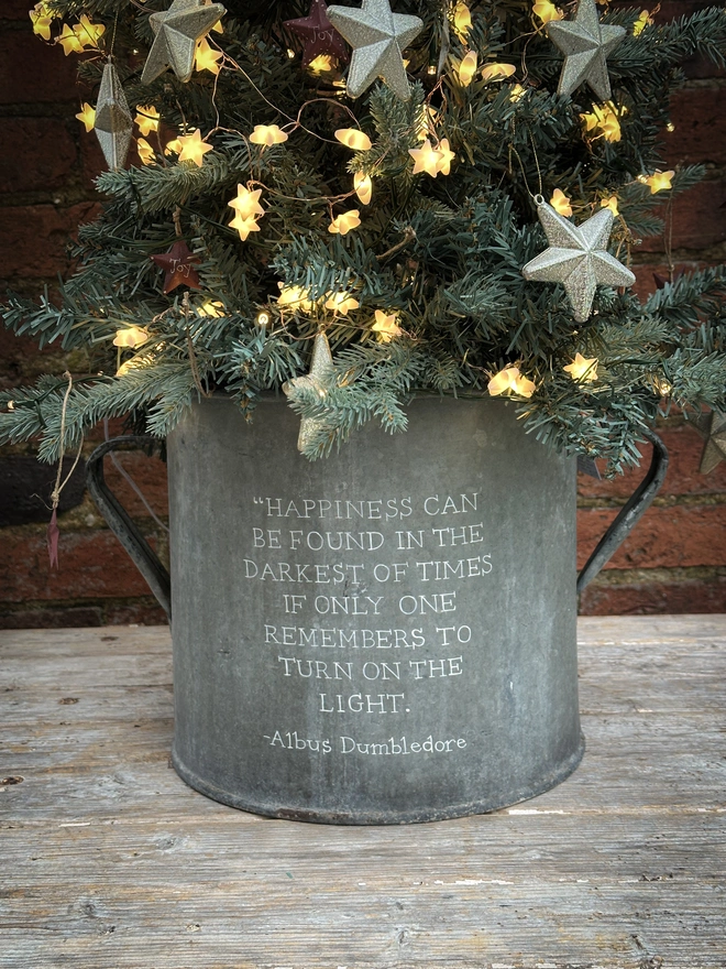 Happiness Quote Hand Painted Christmas Tree Tub