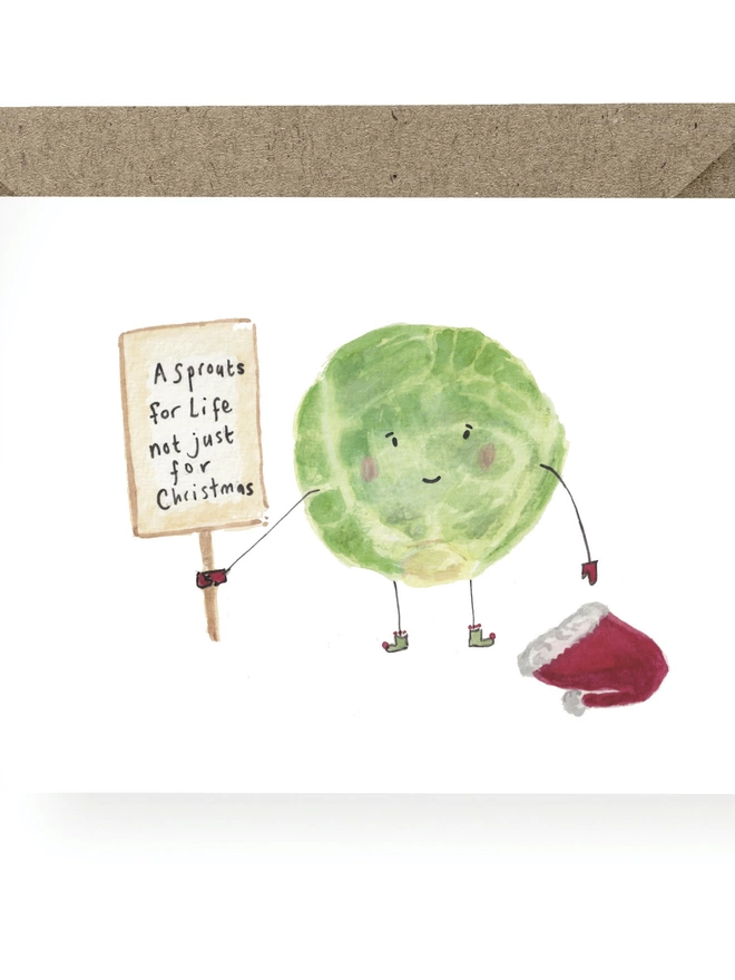 Fun Christmas card saying "A sprout is for life, not just for Christmas"