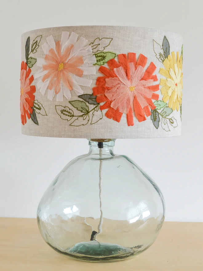 Pink Floral Embroidered Lampshade