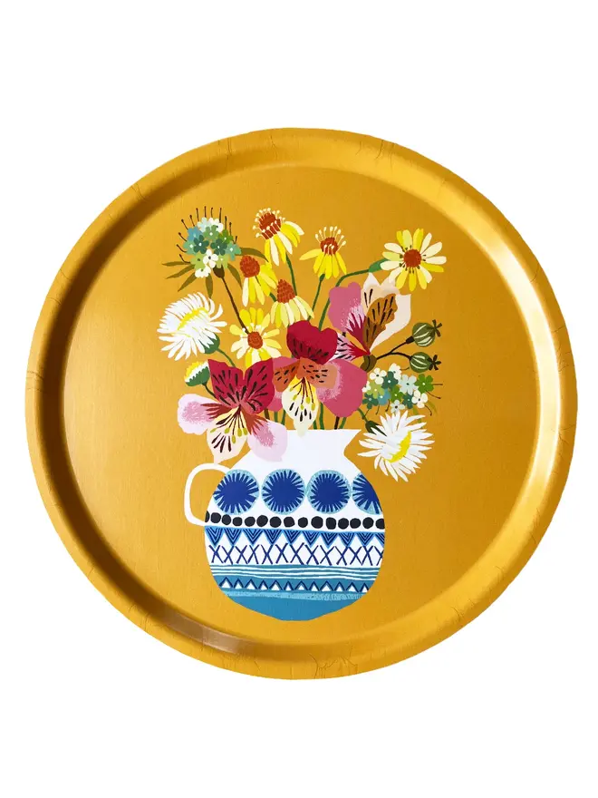 illustrated floral vase tray
