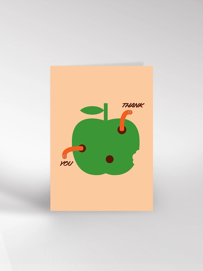 Thank You Card with an apple and worms