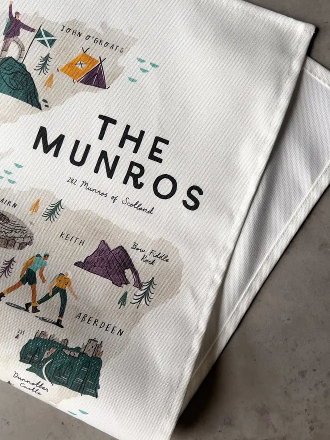 the munros scotland map tea towel