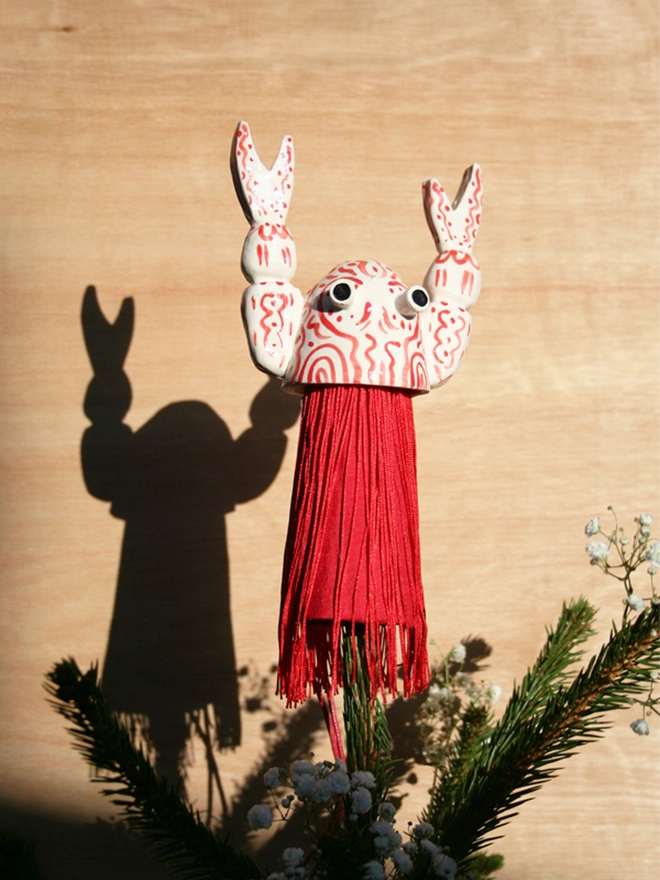 handmade ceramic lobster christmas tree topper