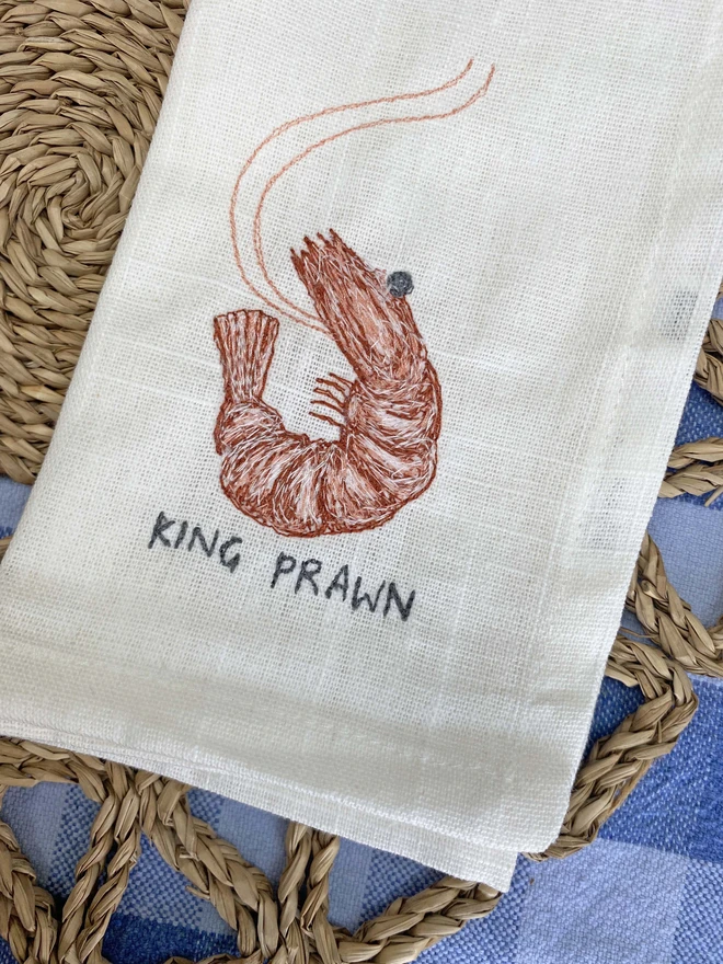 King Prawn Embroidered Napkin