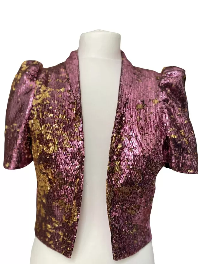 Rock The Jumpsuit Dream Sequin Crop Jacket Pink & Gold
