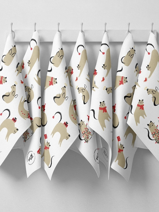 Christmas Cat Tea Towel