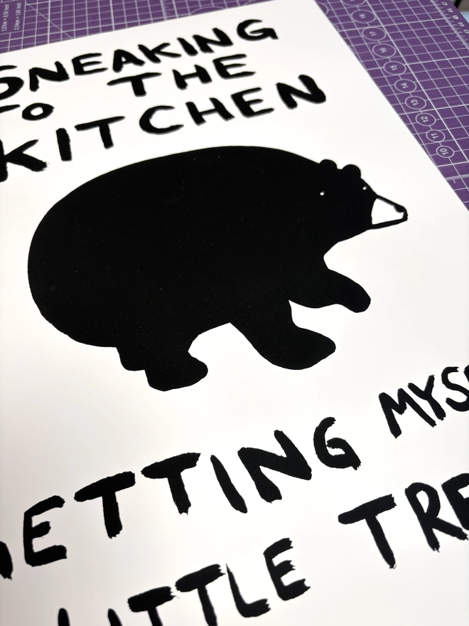 sneaking to the kitchen print on purple background