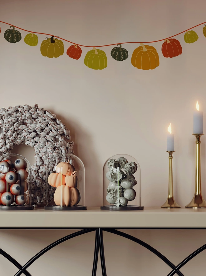 halloween bunting wall sticker above a side table