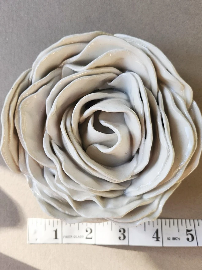 white ceramic peony rose flower art for wall pottery gift handmade unique modern interior decor