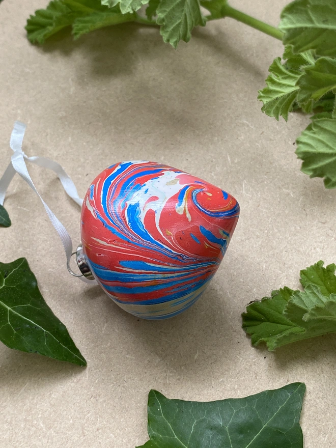 Hand-marbled ceramic bauble