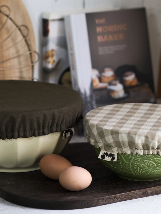 Reusable Linen Bowl Covers cottagecore style in gingham