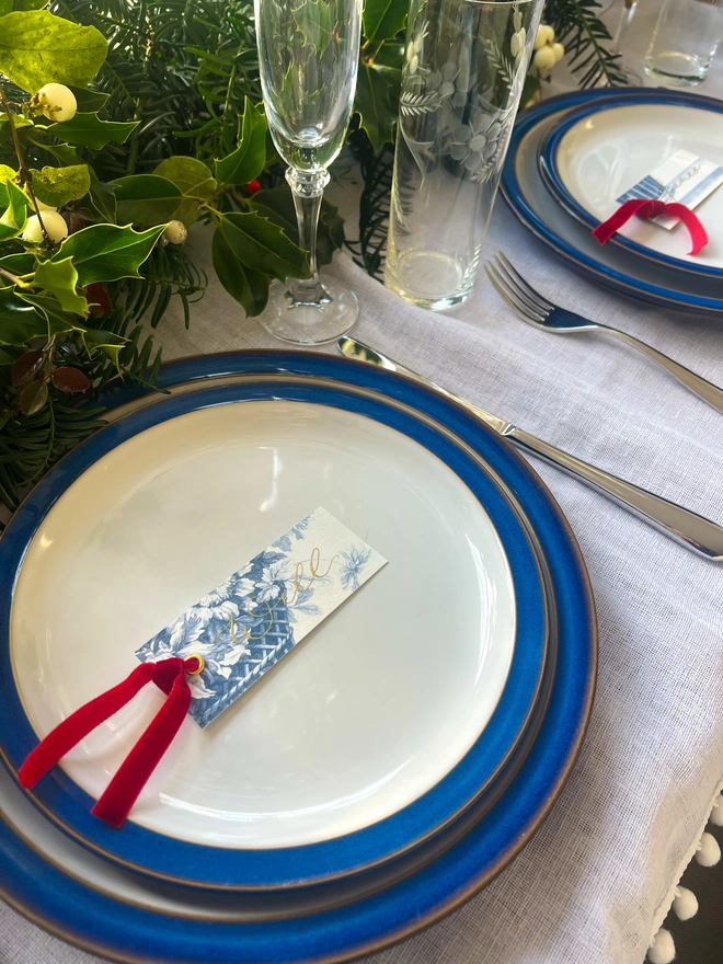 Personalised Calligraphy Chinoiserie Christmas Place Cards