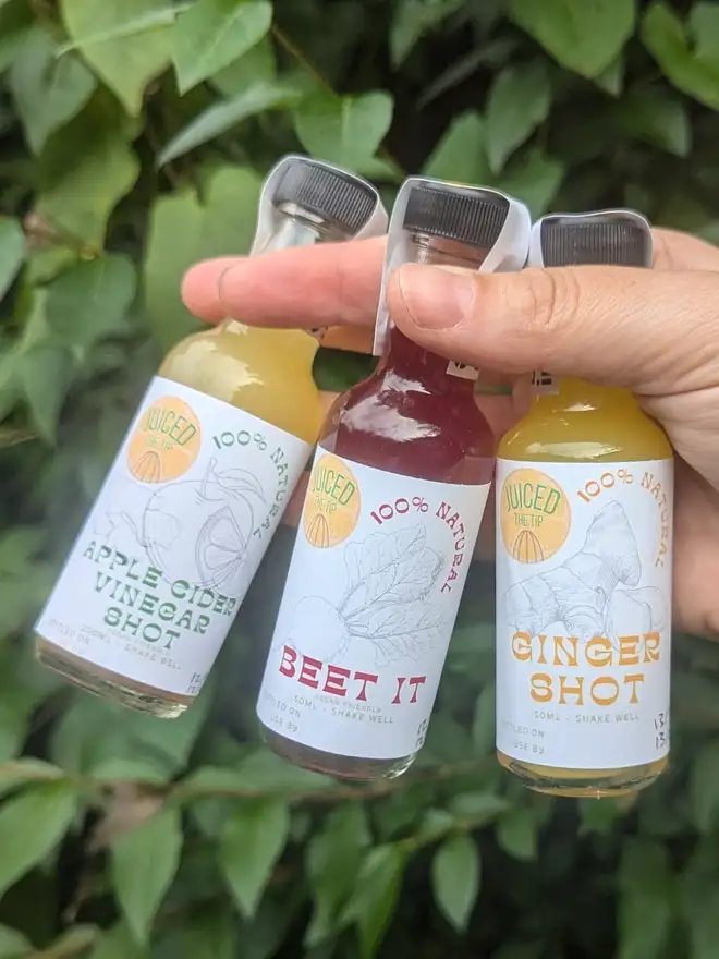 health shot juice bottle selection