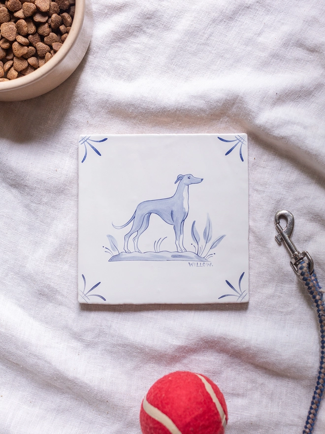 Personalised dog tile whippet 