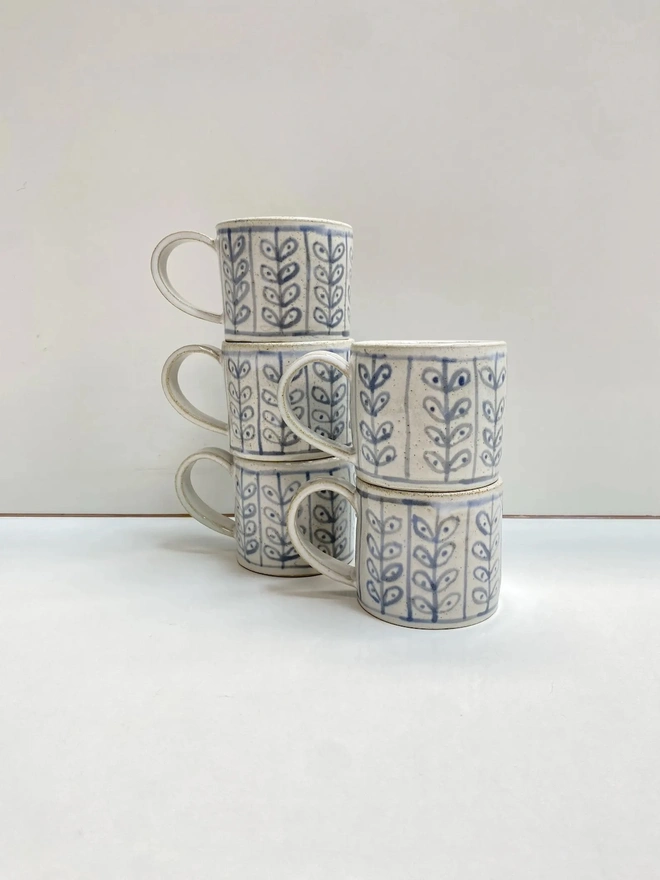 Blue & White Floral Handmade Espresso Mug