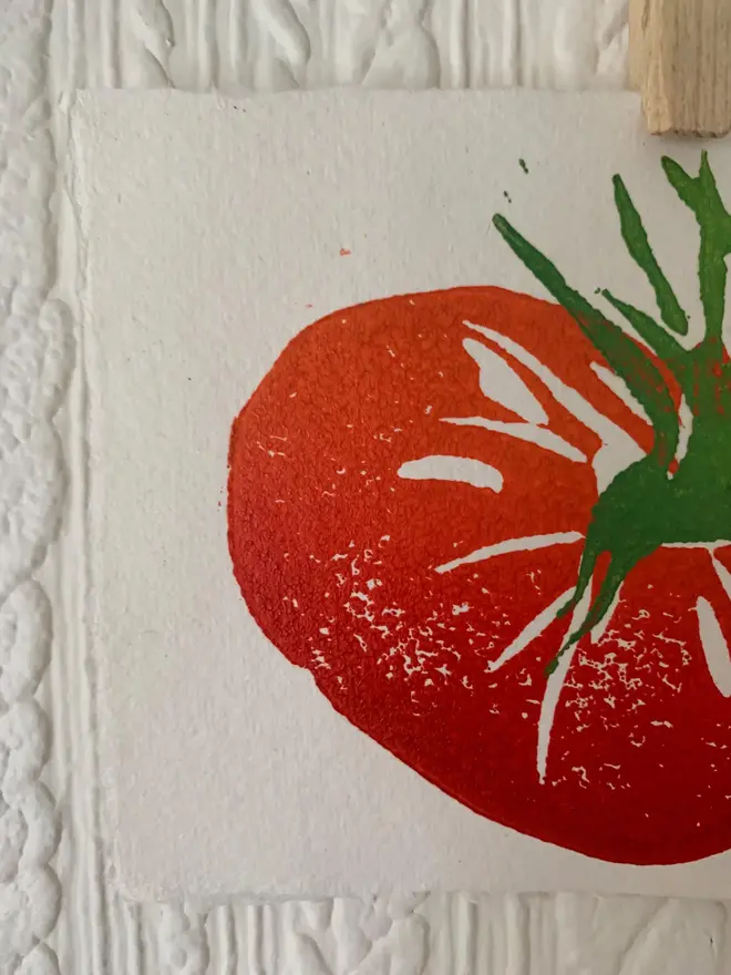 Lino Print Tomato On Handmade Paper