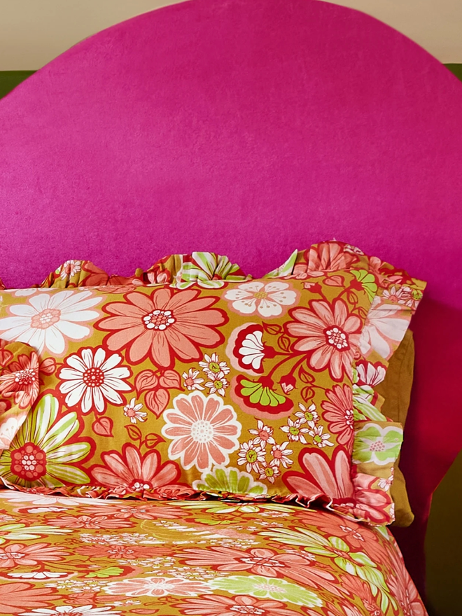 Gladys Pillowcases. Flower patterned, vibrantly coloured pillowcases.