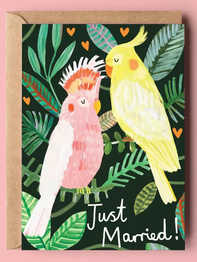 Just Married Tropical Birds Card