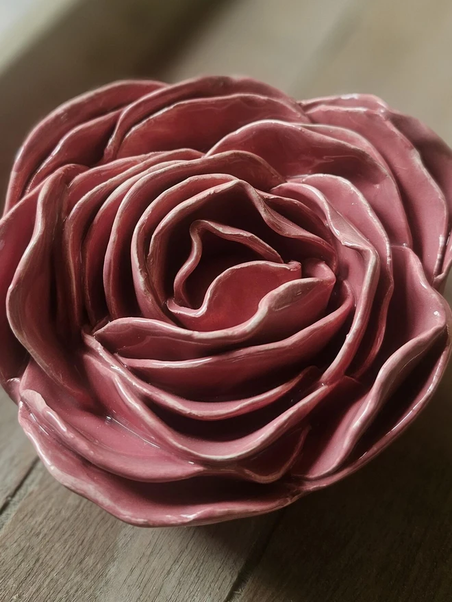 dusty dusky pink ceramic peony rose flower for wall art decor pottery gift for ceramic lovers 