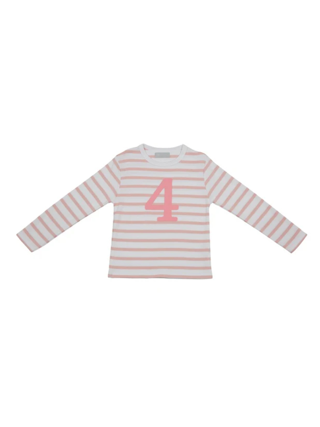 Dusty Pink & White Breton Striped Number 4 T Shirt