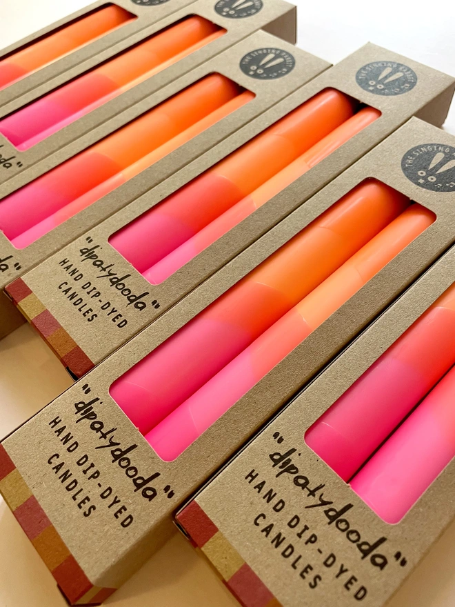 Neon Pink & Neon Orange Dip Dyed Dinner Candles (Set Of 2)